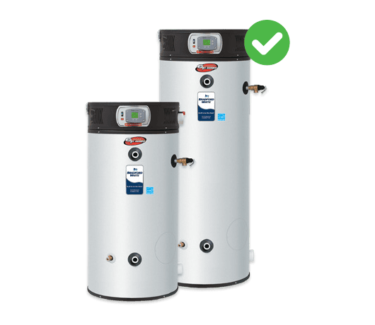 Two white water heaters of the eF Series® + new condensing gas and Heat Pump Water Heater products compliant with DOE