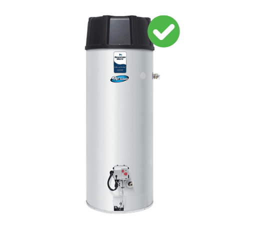 Condensing Power Vent and Power Direct Vent 75 gallon model standing up meets DOE standards.